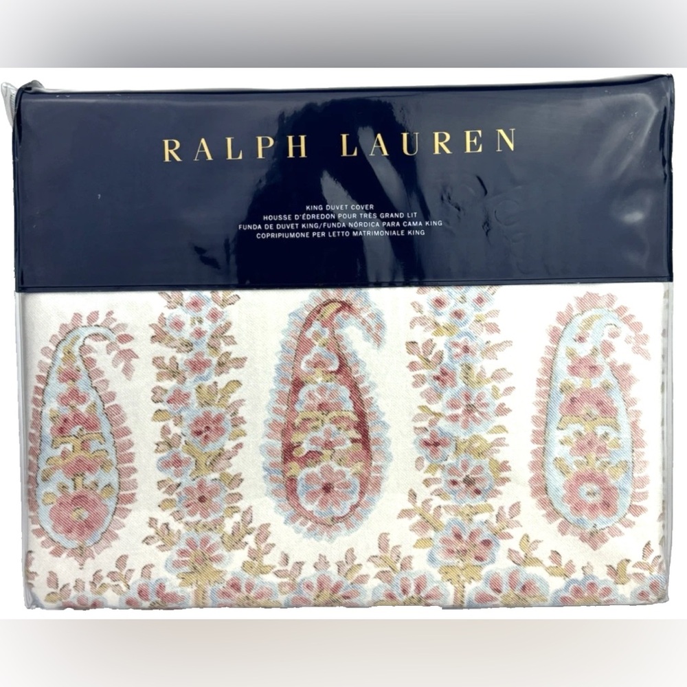 Ralph Lauren King Duvet Cover Camile Paisley Faded Coral Chambray